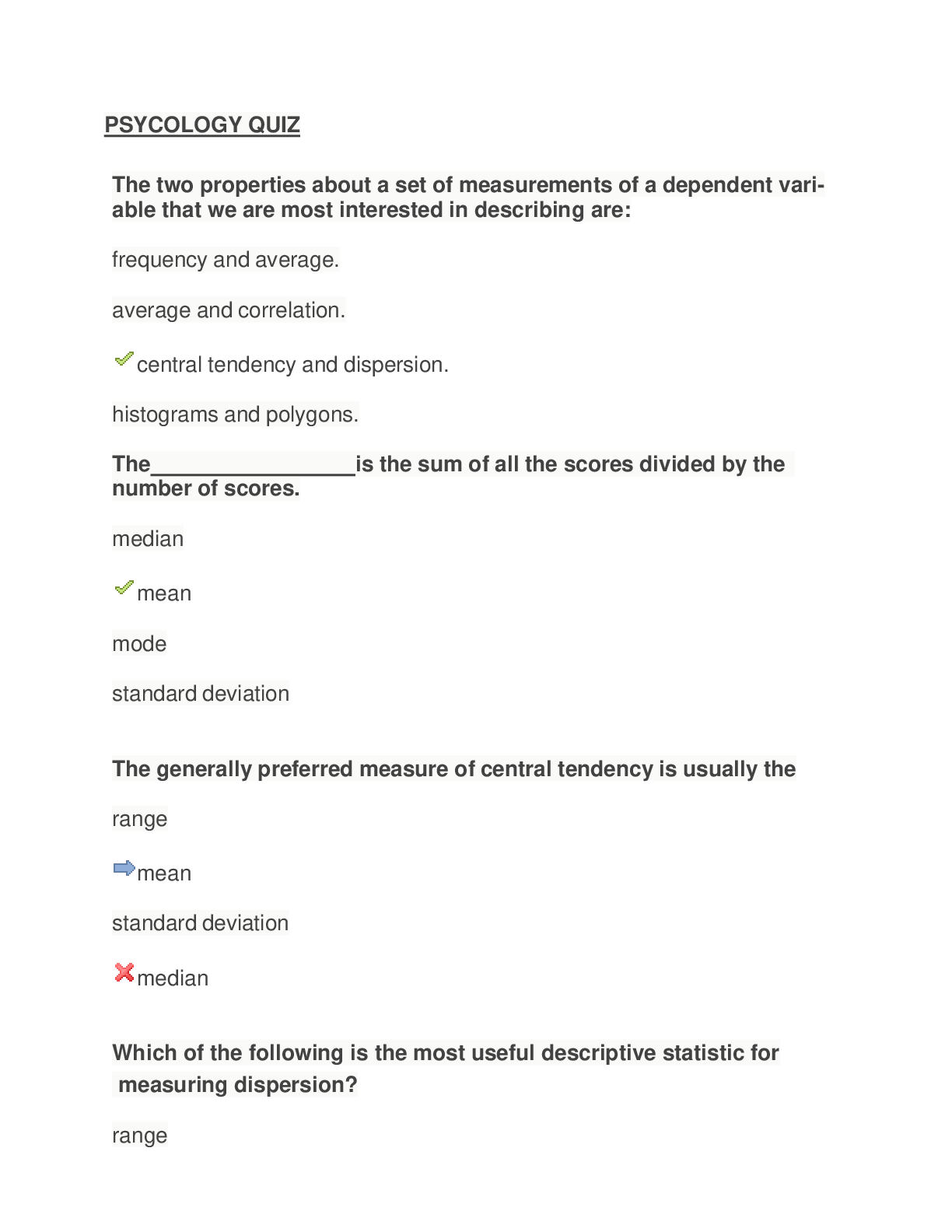 Preview image of PSYC 300 Quizes document